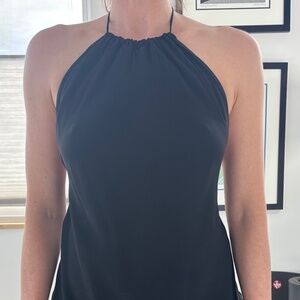 Nili Lotan Black Silk Halter Top with scrunch waist and string tie neck